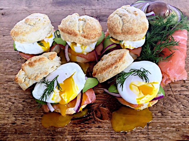 Breakfast Shortcakes with Smoked Salmon & Poached Eggs